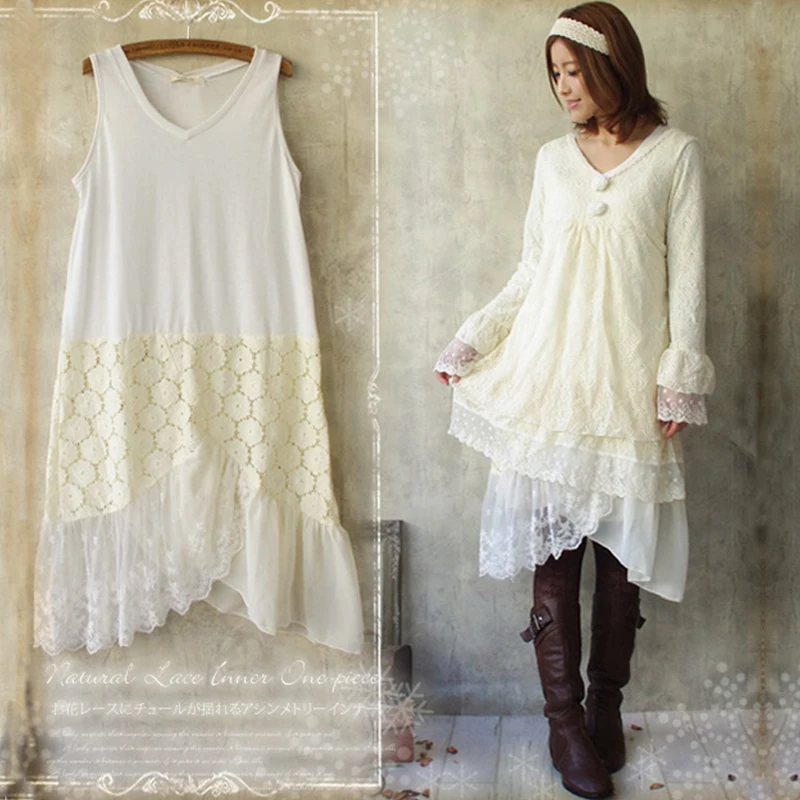 

Mori Girl Lace Floral Embroidery Dress Women Sweet Sleeveless Dress Summer Sweet Ruffle Hem Ladies Dresses Vestidos C236