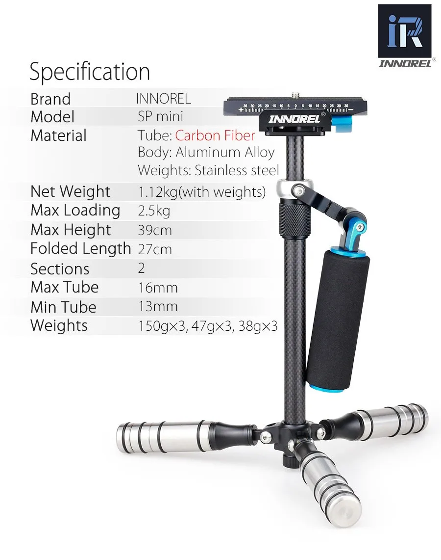SP Мини Ручной Стабилизатор из углеродного волокна steadicam для DSLR видеокамера светильник устойчивый cam для GoPro лучше, чем S60T S60