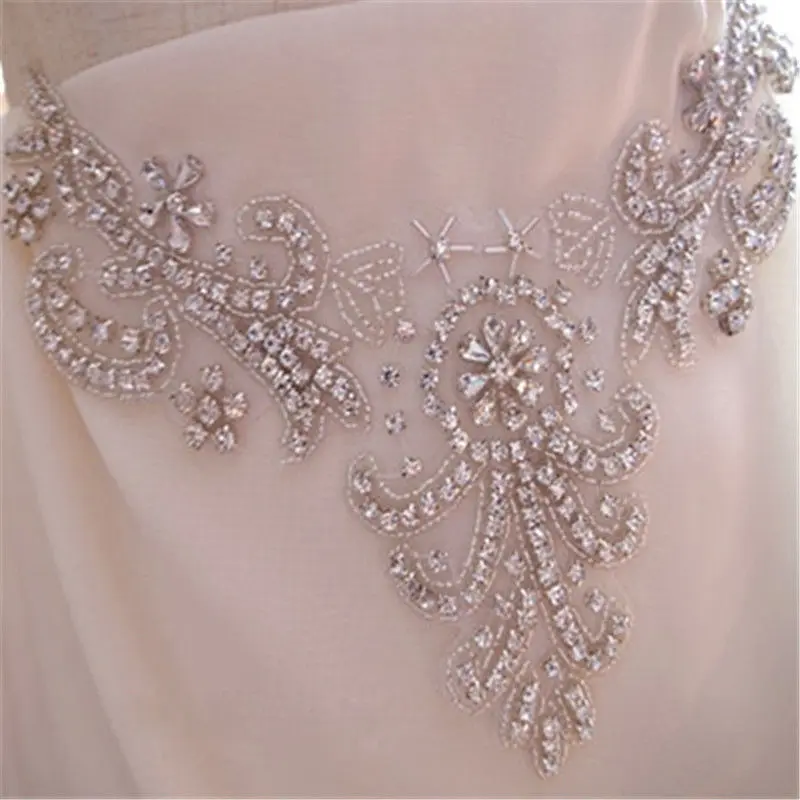 Свадебные вышитые бисером серебряные стразы с аппликацией для свадебных платьев 5 стилей