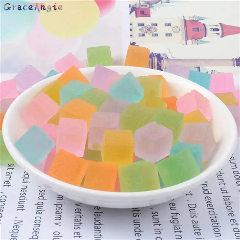 

GraceAngie 20pcs/lot Mix Plastic Cube Sugar Imitation Candy Charms Cabochon Home Decor Craft DIY Slime Supplies Accessory
