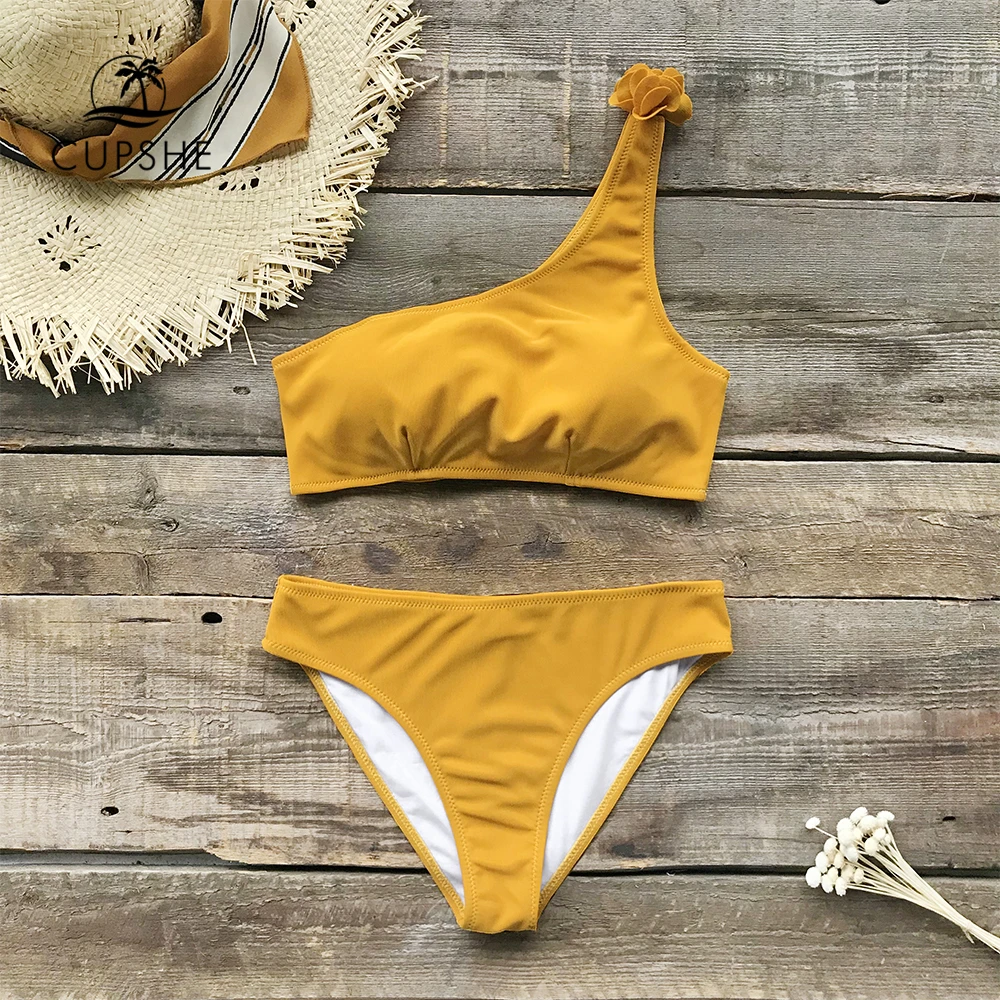 yellow one shoulder bikini