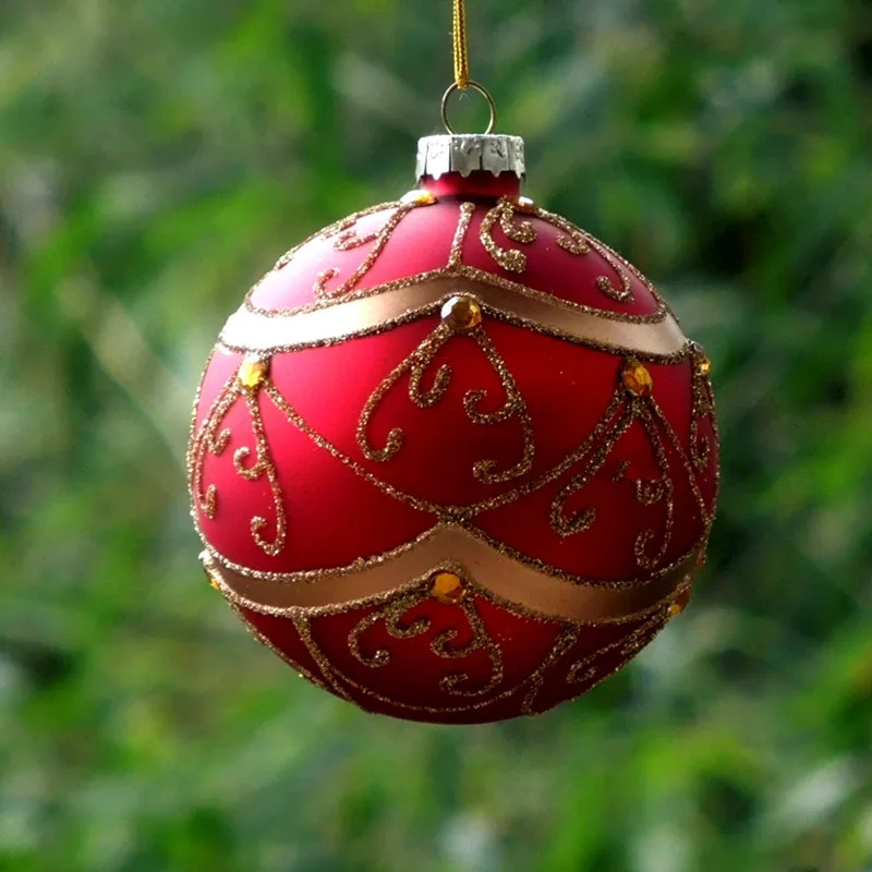 16 шт./упак. диаметр = 8 см ручная роспись красная серия Рождественская лампа в форме стеклянного глобуса выдувного стекла украшение в виде стеклянного шара