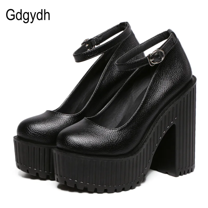 ФОТО Gdgydh 2017 New Spring Black Women Pumps High Heels Casual Round Toe Platform Office Women's Shoes Heels Soft Leather Size 35-39