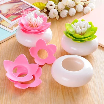 

Portable Cotton Swabs Stick Makeup Organizer Toothpick Decorate Holder Storage Boxes Cotton Pads Storage Lotus Box Xmas Gift Box