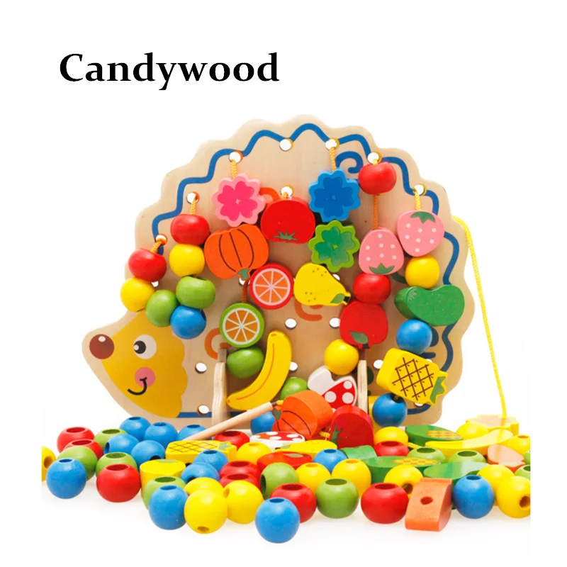 Wooden font b Toys b font Hedgehog Fruit Beads blocks Child Hand Eye Coordination Skills Development