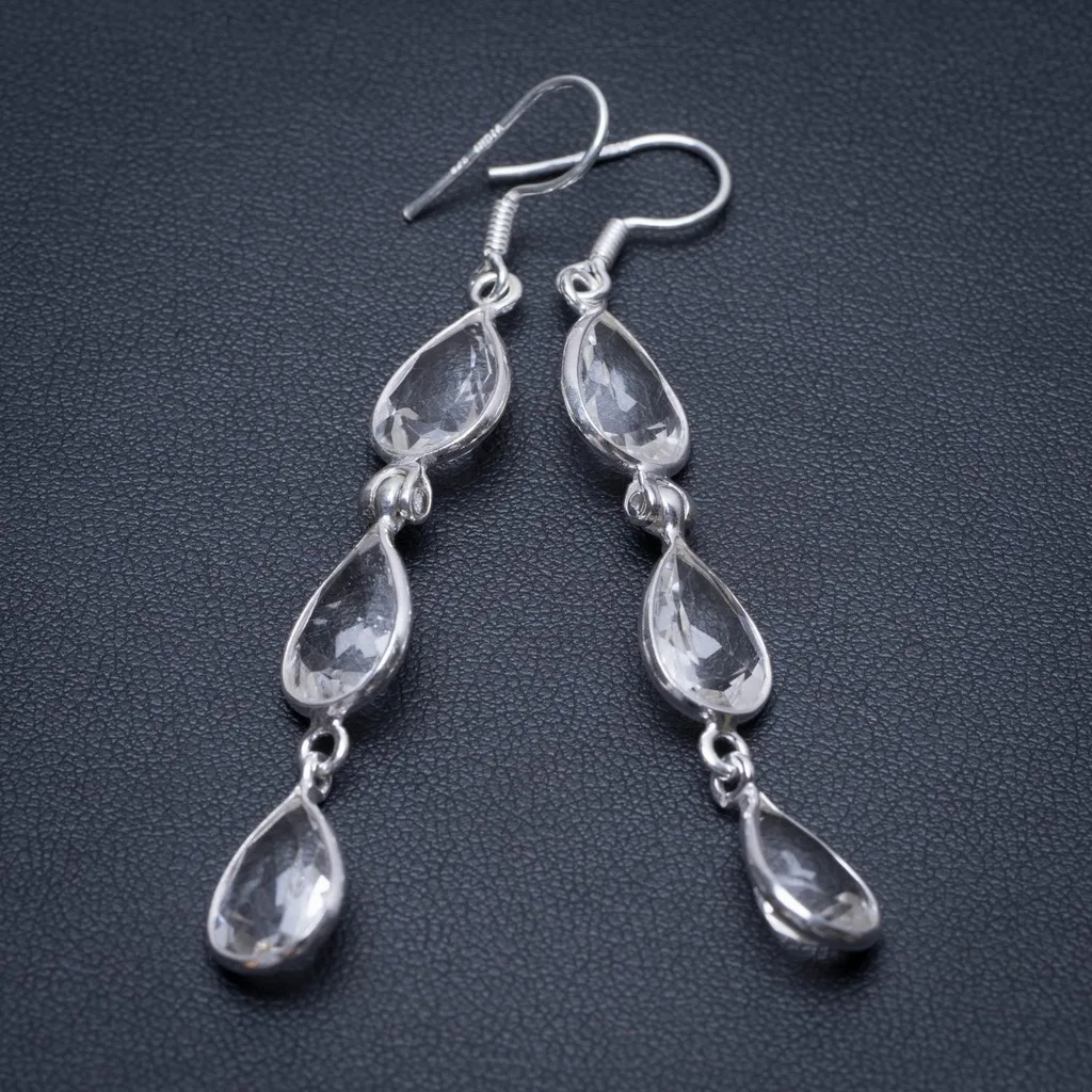 

Natural White Topaz Punk Style 925 Sterling Silver Earrings 2 1/2" S1469