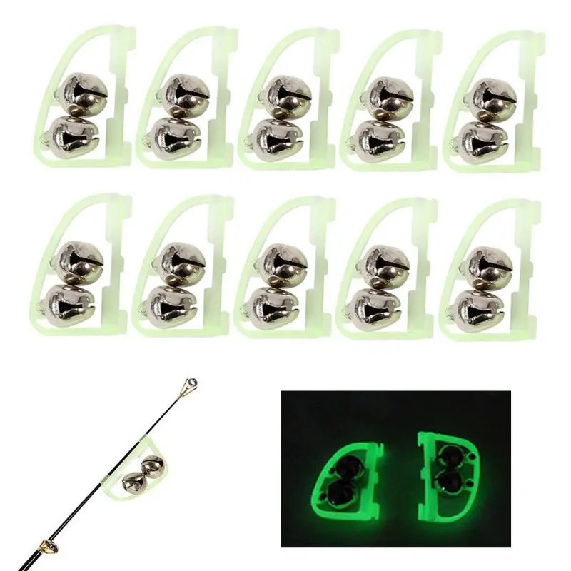 

10Pcs 50mm Luminous Sea Fishing Feeder Fishing Bell Twin Rod Tip Fish Bell Alarming Fishing Tackle