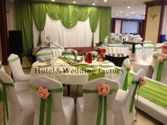 

Free shipping Factory New Design Nice white Wedding Backdrop Curtain With Sage Green Drape swags