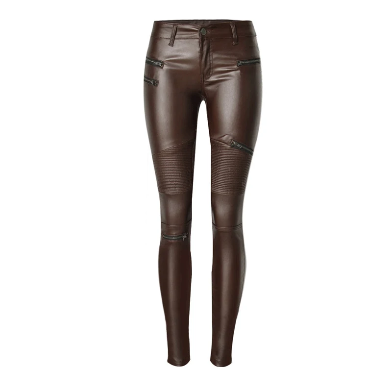 

2019 Jeans Women Slim Body Skinny Jeans Woman High Waist Pu Leather Jeans Femme Mujer Women Brown Color Sexy Pencil Jeans Pants
