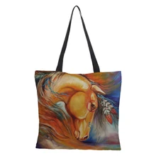 Краудейл двусторонняя печать лошадь напечатанная роскошная женская большая хозяйственная сумка Tote Sholder сумка для дам льняная shoulde Bage