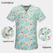 Больничная Спецодежда для медсестер Топы для женщин скраб dorctor рабочая одежда v-образный вырез хлопок дышащий Фламинго печать хирургическая медицинская форма