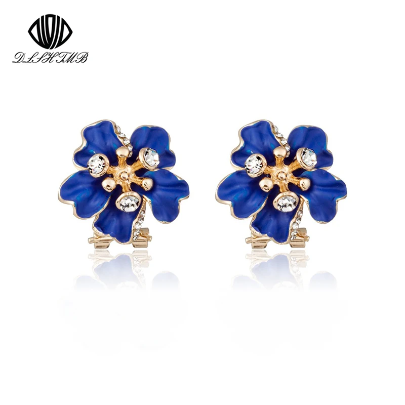 

Fashion Brand Jewelry Rhinestone Blue Flower ear cuff Earrings For Women Summer Style Gold Filled Crystal Earrings brincos