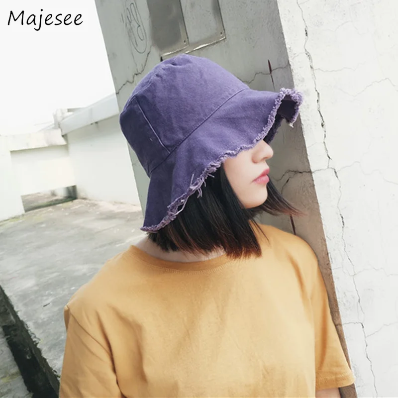 

Bucket Hats Women Tassel Brim Solid Dome Harajuku Hat for Womens Colorful All-match Streetwear Sun-proof Outdoor Wear Cap Casual