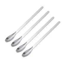 4pcs Colheres de Aço Inoxidável Única Cabeça Micro-colher Colher Laboratório Engrossar Portátil Medicina Colheres de Amostragem 16CM (prata)