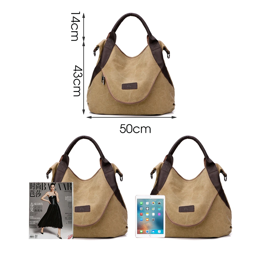 Herald модная повседневная сумка с большим карманом, женская сумка через плечо, сумки через плечо, холщовые кожаные вместительные сумки для женщин