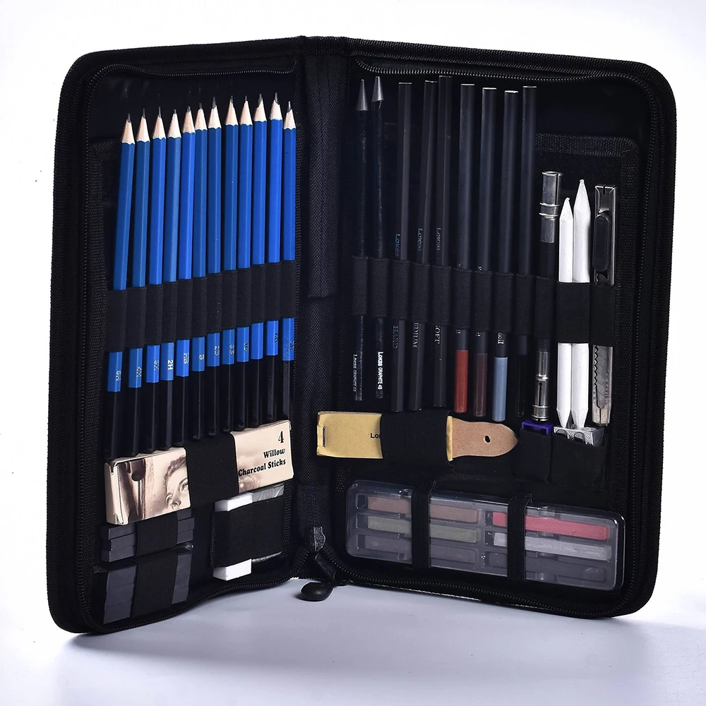 

48PCS Pro Sketching Drawing Pencils Kit Carry Bag Art Painting Tool Set Student Black for Drawing Sketching and Writing Pens #dd