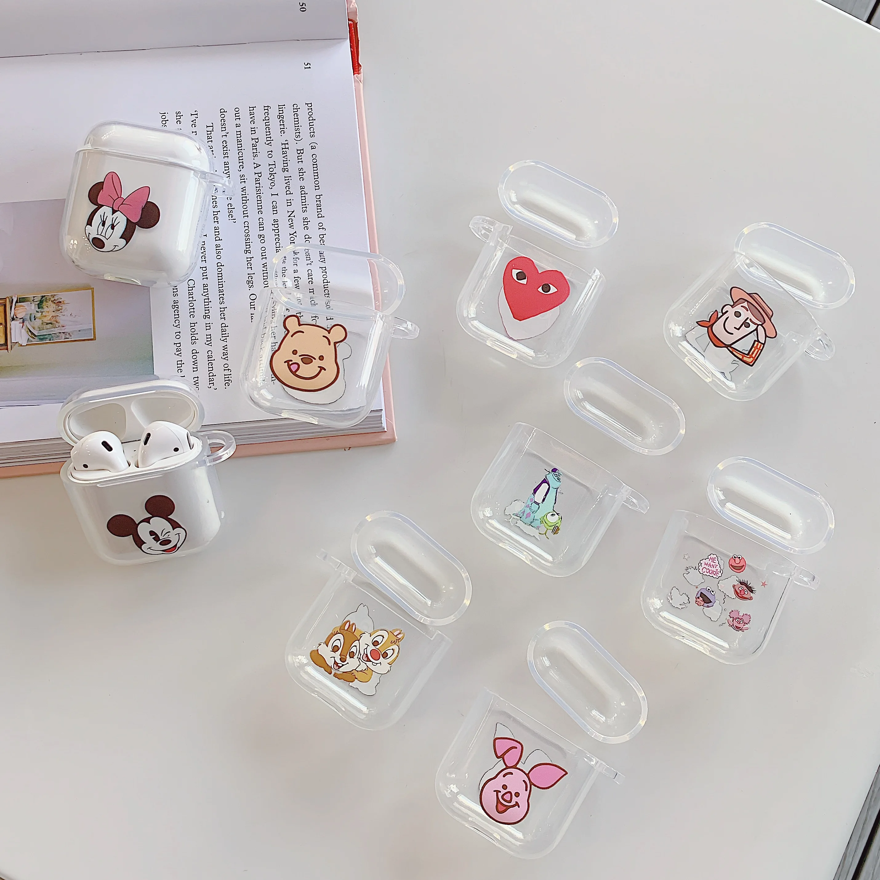 

Cartoon Mickey Minnie Winnie Pooh Wireless Bluetooth Earphone Cute Case For Apple AirPods Silicone Charging lucency