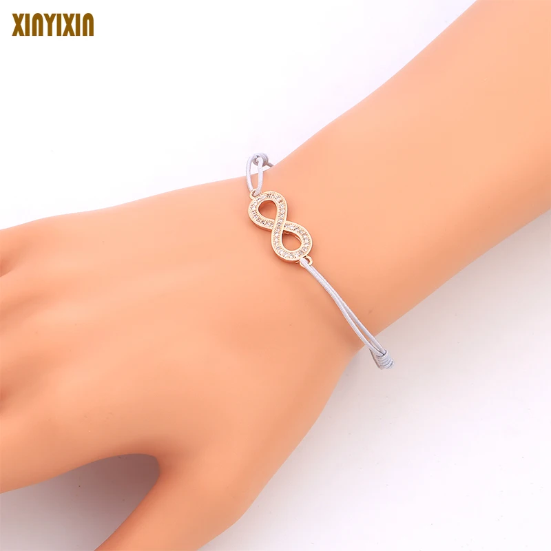 Rose Gold Endless Charm Cubic Zirconia Bracelet Adjustable Rope Chain