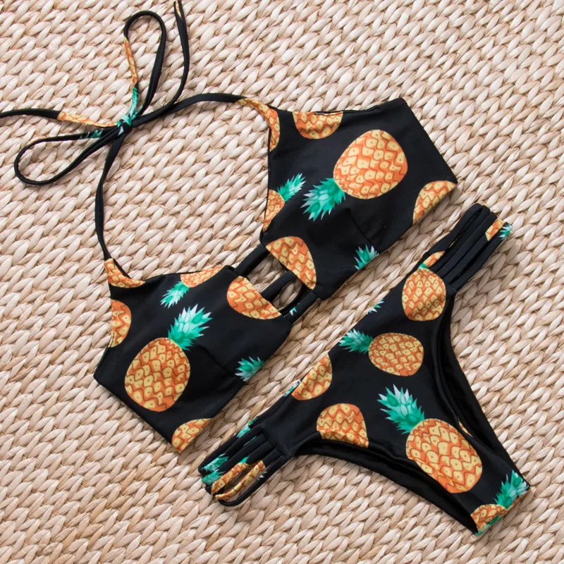 

2016 Hot Design Retro Style Simple Model Brazilian Sexy Printing Swimsuit Bikinis Halter Padded Biquinis Feminino 2016 Swimwear