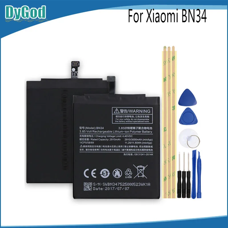 DyGod 2860mAh BN34 смартфон Экстрим Замена батареи для Xiaomi Redmi 5A Смартфон Мобильный телефон батареи