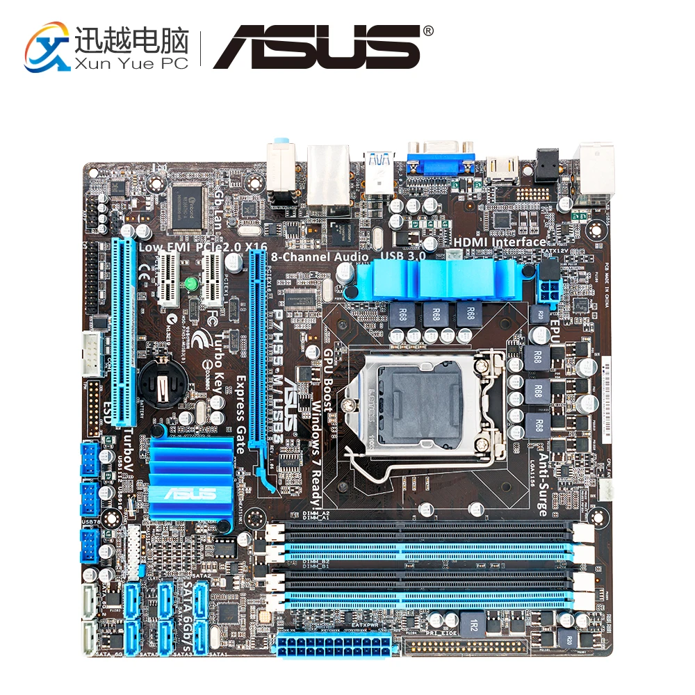 

Asus P7H55-M/USB3 Desktop Motherboard P7H55-M USB3 H55 Socket LGA 1156 i3 i5 i7 DDR3 16G VGA DVI HDMI uATX