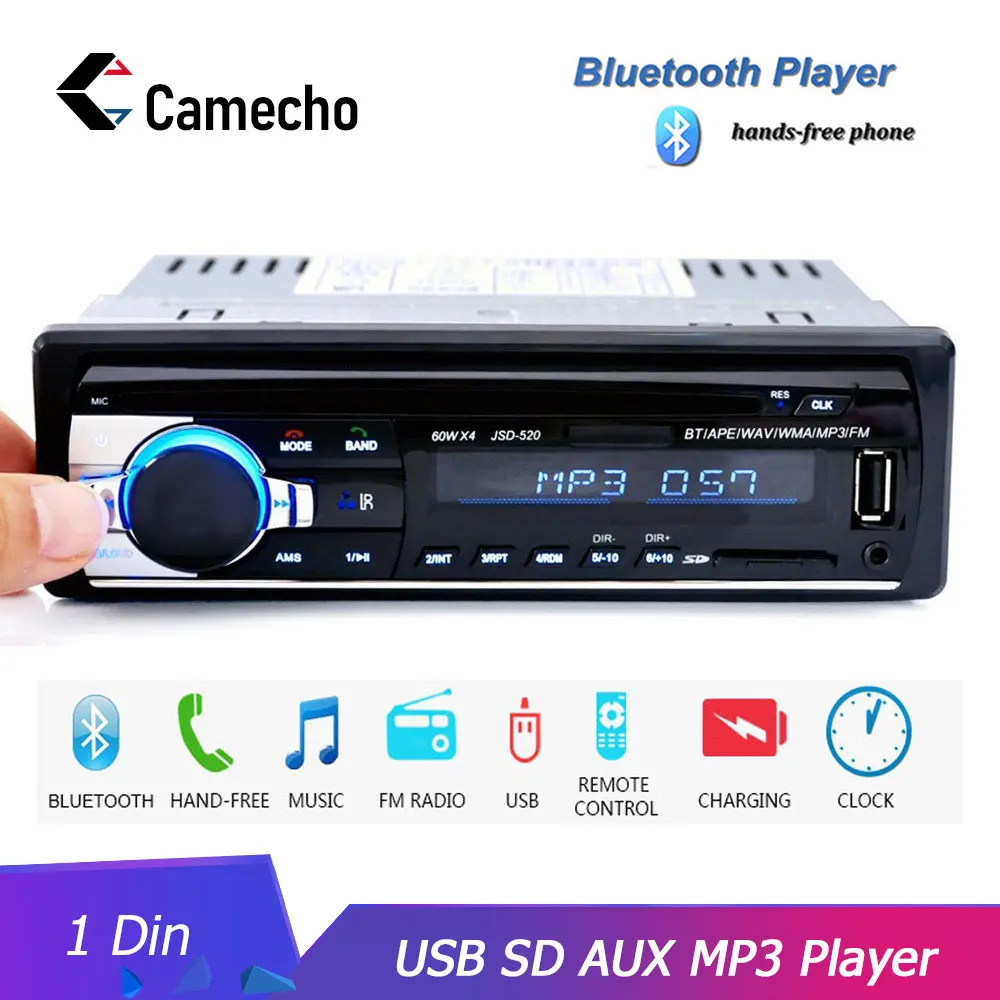 Camecho 12 в Bluetooth автомобильный стерео FM Радио MP3 аудио плеер Зарядное устройство USB SD AUX Автоэлектроника сабвуфер в-dash 1 DIN Авторадио