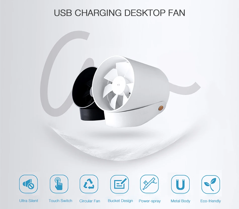 Creative Bucket Design Dual Motors Electronic Portable USB Charging 3 Adjustable Wind Mode Ultra Silent Table Fan