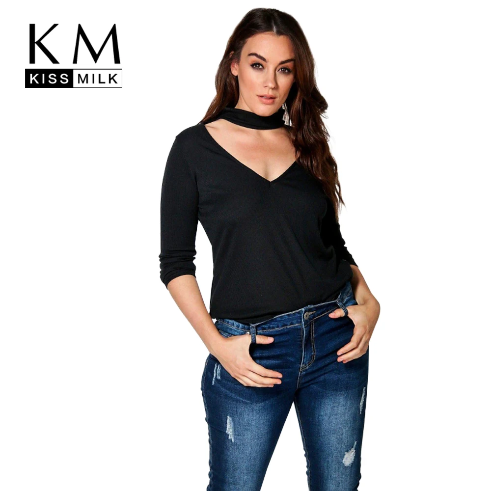 

Kissmilk Plus Size New Fashion Women Clothing Solid Casual Shirt Streetwear V-Neck Sexy Big Size Shirt 3XL 4XL 5XL 6XL