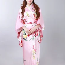 Розовый японский Стиль Для женщин Вечеринка платье традиционный шелк искусственный шелк кимоно юката с Оби Хеллоуин костюм цветок один размер