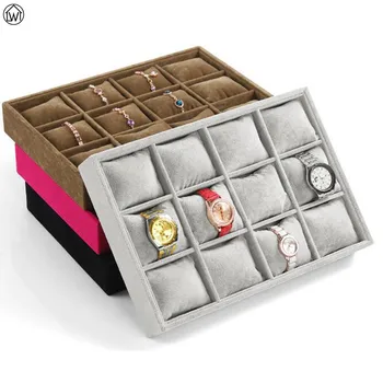 

LW 12 Grids/pcs Velvet Linen Jewelry Box Jewellery Display Pillow Tray Watch Display Shelf Bracelet Display Tray Organizer with