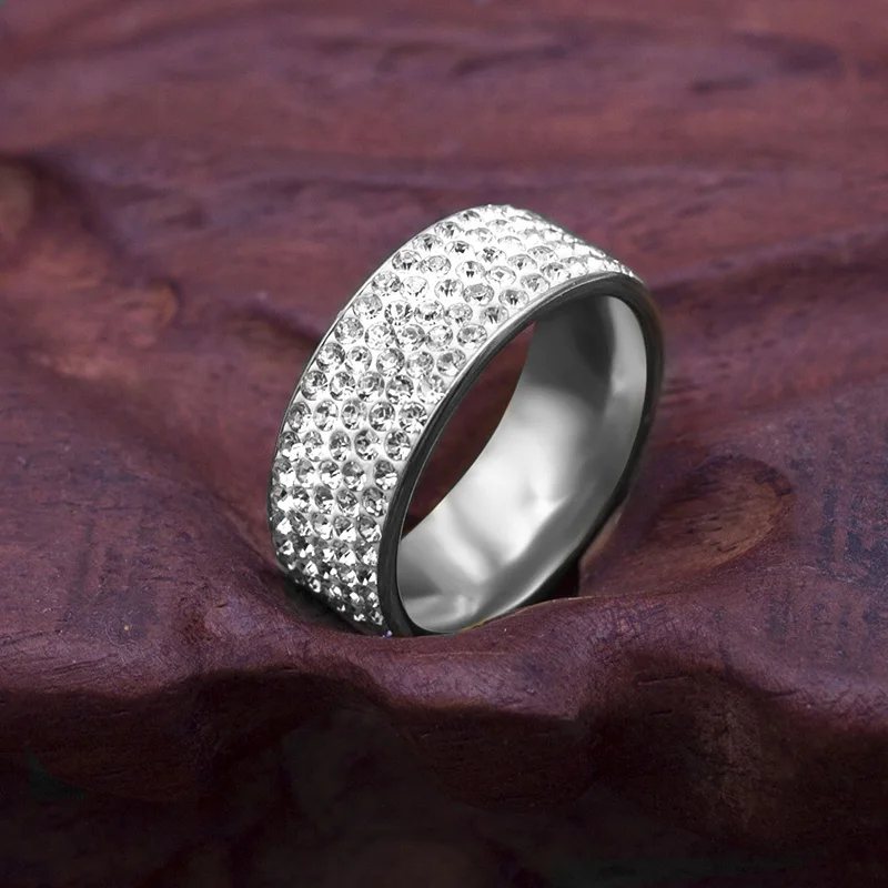 Womens Ring 5 Rows Crystal 8mm For Wedding Fashion Jewelry