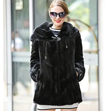 Fashion Genuine Mink Fur Coat for Women Winter Luxury Real Fur with Hood Solid Coats Female Jacket Overcoat Mink Black Coat