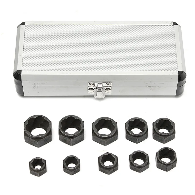 

10pcs/Set Damaged Bolt Nut Screw Remover Extractor Removal Set High Quality Nut Removal Socket Tool Black 9-19mm Nuts