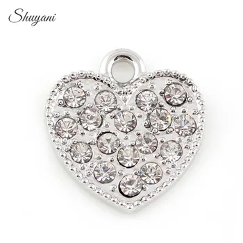 

16*17mm Fashion Zinc Alloy Silver/Gold Color Heart Crystal Heart Charms Pendant fit DIY Handmade Necklace Bracelet Accessories