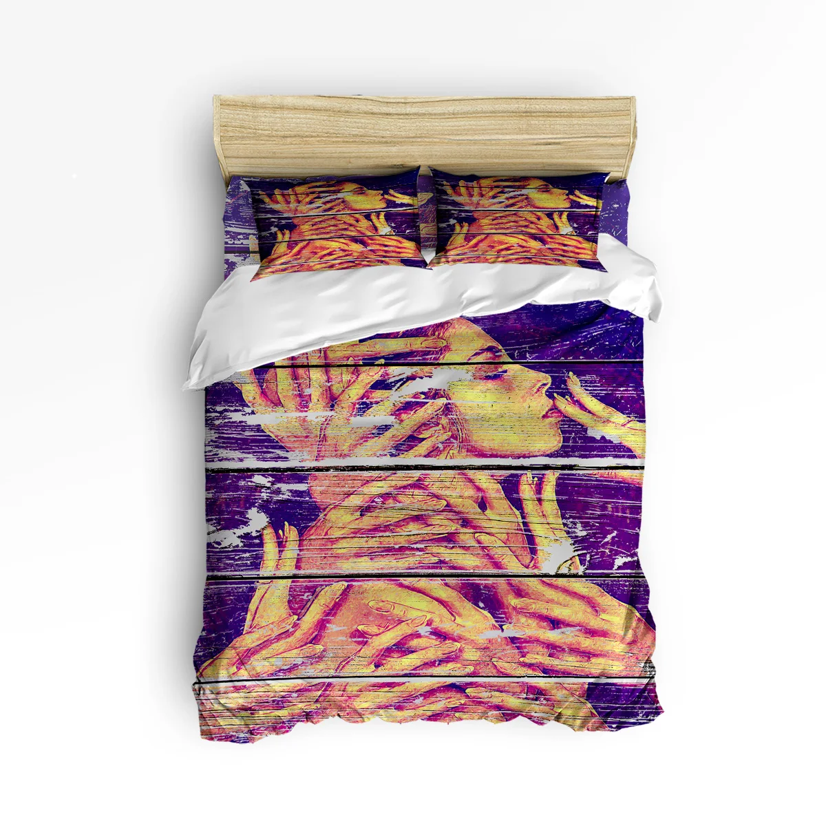 

Vintage Retro Oil Painting Girl Bedding Sets 3/4pcs Geometric Pattern Bed Linings Duvet Cover Bed Sheet Pillowcases Cover Set
