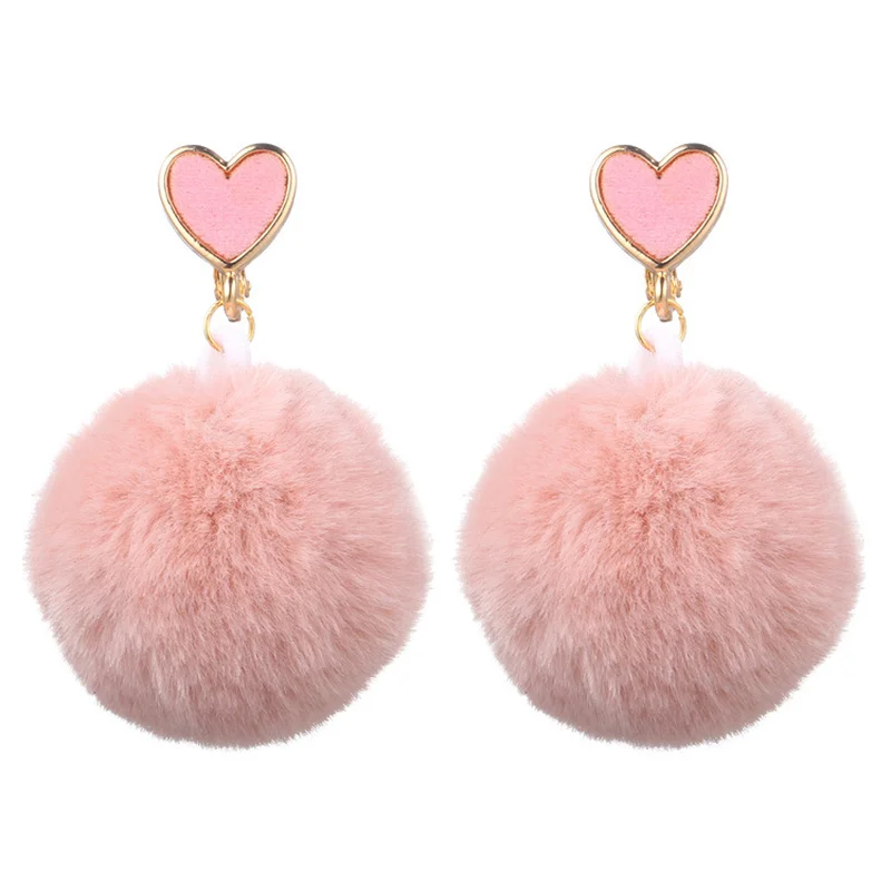 

Richight-ES0533 Cute Heart Stud Big Hairball Earrings Ear Cuff Earrings for Women Clip on Earrings Non Pierced Earrings Jewelry