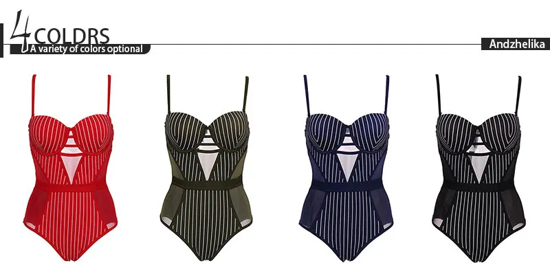 Andzhelika Stripe One-piece Swimsuit New Sexy Mesh Swimwear Backless Bodysuits Summer Beach Bathing Suit Monokini AK75140