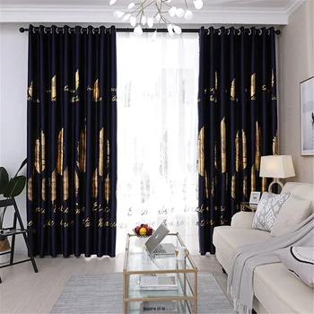 

Punch Home Curtain Window Decorative High-shading Printing Leaves Curtain Starlight Deer Curtain for Living Room Window