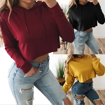 

Solid crop red black Hoodies Sweatshirts 2020 Women Casual Kawaii fashion Fashion Punk for Girls Clothing European Tops Korean