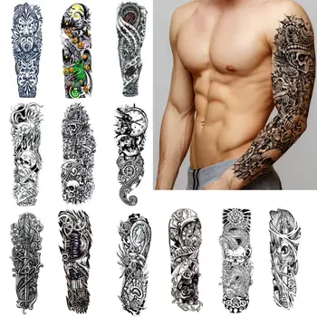 

1 Sheet Large Full Arm Temporary Tattoo Sticker Waterproof Skull Rose Lotus Fish Women Men Body Art Paint Fake Tattoo Sleeves