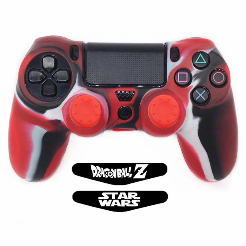 

5 in 1 For Dualshock 4 PS4 Pro Slim Controller Anti-slip Silicone Gel Soft Skin Case + Thumb Sticks Grip Cap + Lightbar Sticker