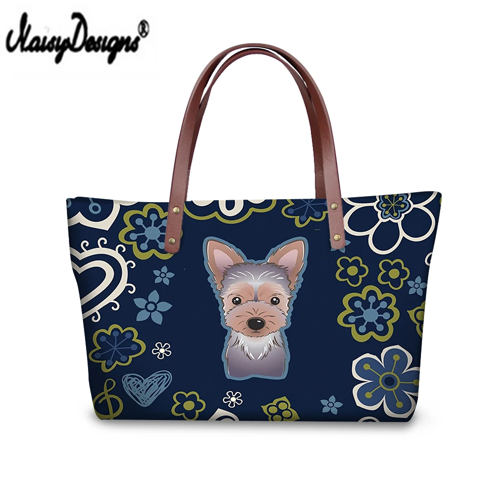 

NOISYDESIGNS Customzied Women's Handbags Female Luxury Tote Bolsa Cartoon Yorkshire Terrier Printing Shoulder Bags For Ladies