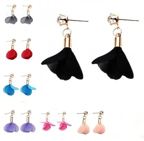 Ey137 2018 Fashion Handmade Cloth Flower Petal Crystal Fringed Sweet Ey137 2018 Fashion Handmade Cloth Flower Petal Crystal Fringed Sweet Wild Decorative Earrings Wedding Bride Jewelry