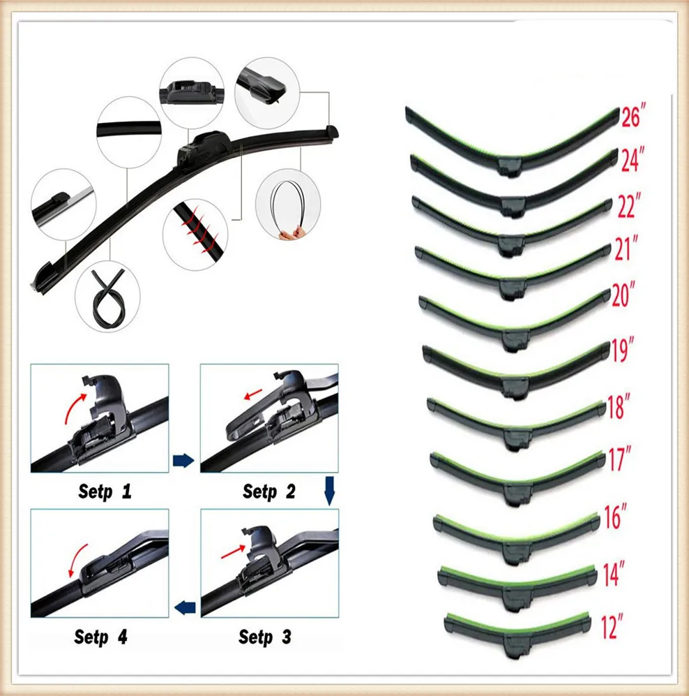 Car U-type Frameless Bracketless refill Rubber Wiper Blade for Jeep Renegade Cherokee Wrangler Compass Patriot Santafe i20 i30 | Автомобили