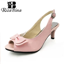 RizaBina/женские босоножки размера плюс 32-48; туфли на высоком каблуке с ремешком на щиколотке; летние туфли; женские Босоножки с открытым носком и бантом; свадебные туфли