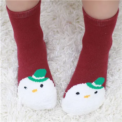 Носки нескользящие носки для детей, рождественские носки средней длины с изображением снеговика нескользящие носки для маленьких девочек и мальчиков, meias, аксессуары для малышей - Цвет: Red