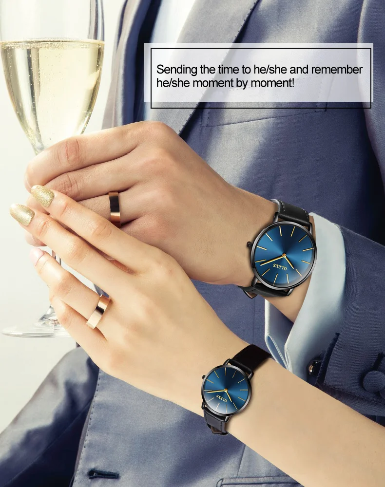 OLEVS модные парные кварцевые наручные часы Топ бренд ультра тонкие деловые часы пара кожаный ремешок водонепроницаемые часы 5868