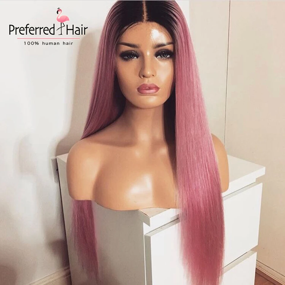 

Preferred Green Human Hair Wig With Baby Hair Pink Color Remy Brazilian Ombre Lace Front Wig Transparent Lace Wigs For Women