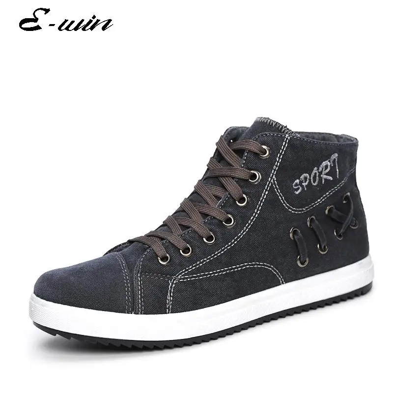 Men Casual Canvas Shoes Fashion Breathable Lace Up High Top Shoes Men Denim Blue, Black, Gray Canvas Shoes Size 39-44