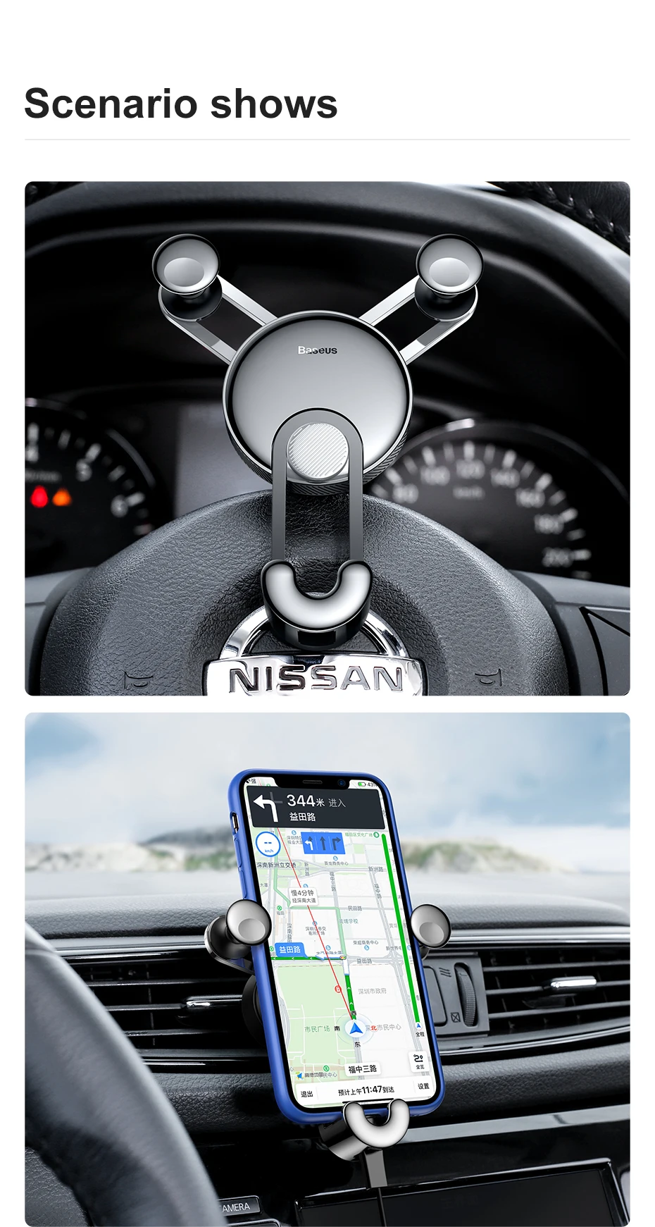 Автомобильный держатель для телефона Baseus Gravity для iPhone Xs Max Xr X 8, автомобильный держатель для телефона, держатель на вентиляционное отверстие автомобиля для Samung S10 Xiaomi